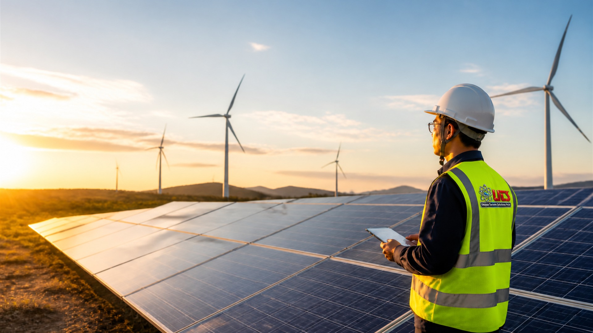 Solar plant with wind turbines